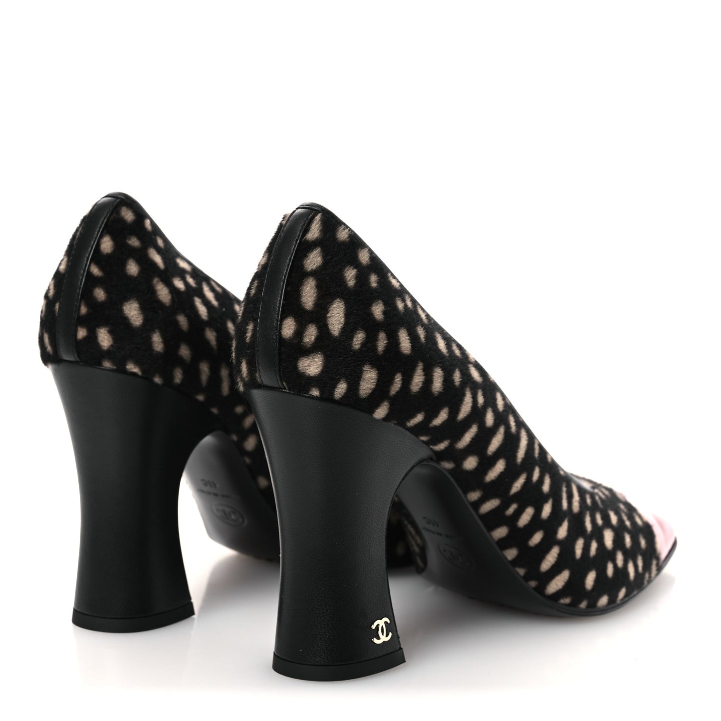 Pony Hair Lambskin Patent Cap Toe Pumps 41 Black White Dark Red