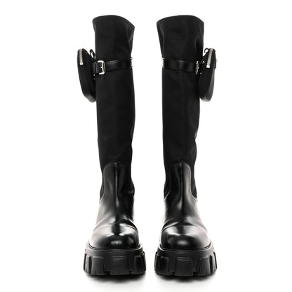 Prada Spazzolato Rois Re-Nylon Metal Triangle Logo Monolith Pouch Pocket 55mm Tall Boots 41 Black 2 of 9