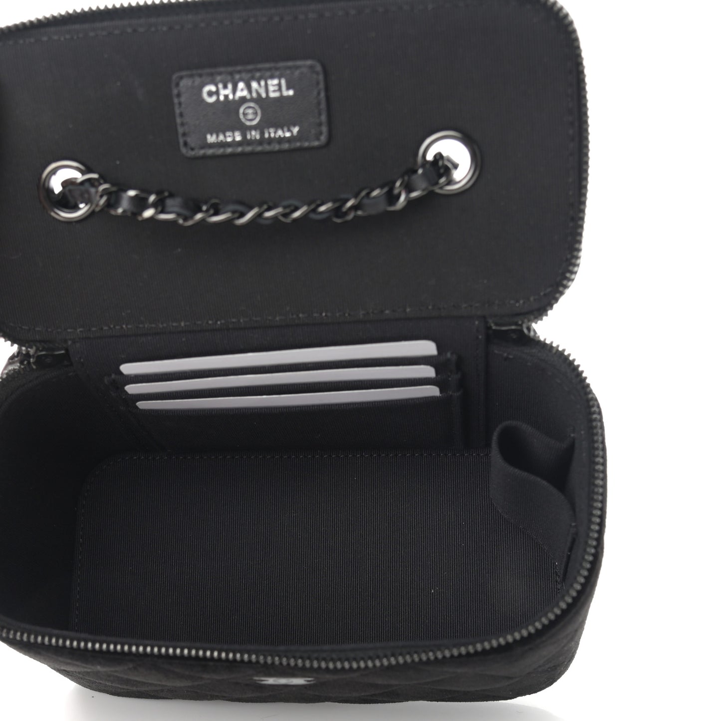 Velvet Quilted Small Vanity Case With Chain Black
