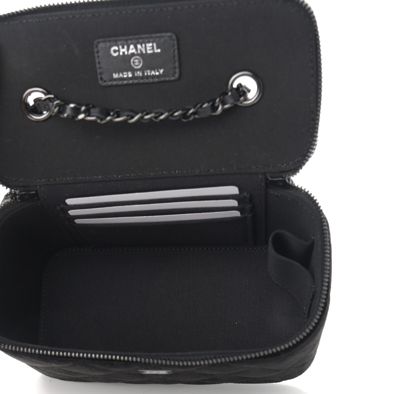 Chanel Velvet Quilted Small Vanity Case With Chain Black 5 of 11