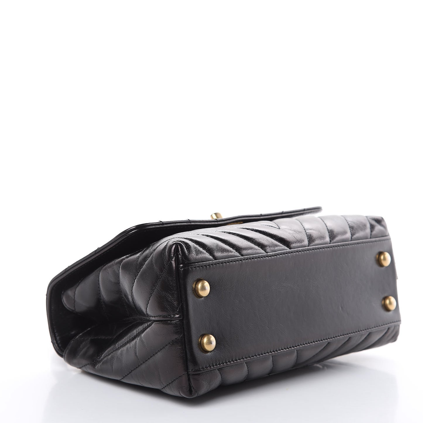 Calfskin Chevron Quilted Mini Coco Handle Flap Black