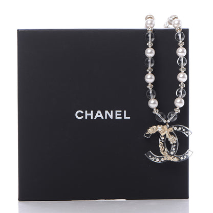 Chanel Resin Pearl Crystal CC Necklace Pearly White Transparent Gold 6 of 6