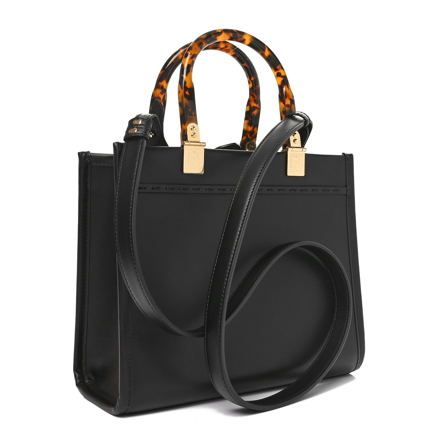 Fendi Vitello King Plexiglass Logo Embossed Small Fendi Sunshine Shopper Tote Black 3 of 10