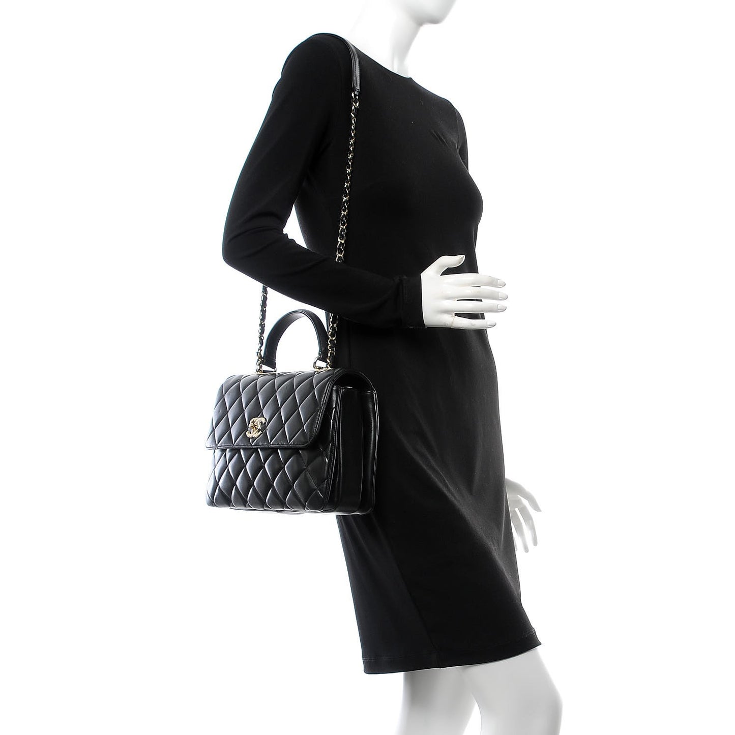 Lambskin Quilted Medium Trendy CC Flap Dual Handle Bag Black