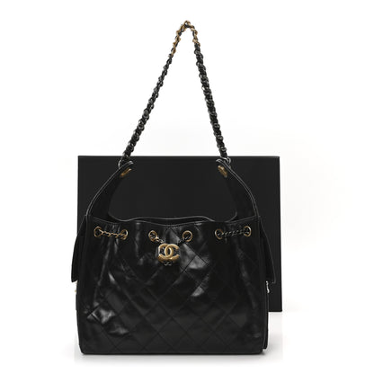 Chanel Shiny Crumpled Calfskin Quilted Small Chanel 25 Handbag Black 11 of 11