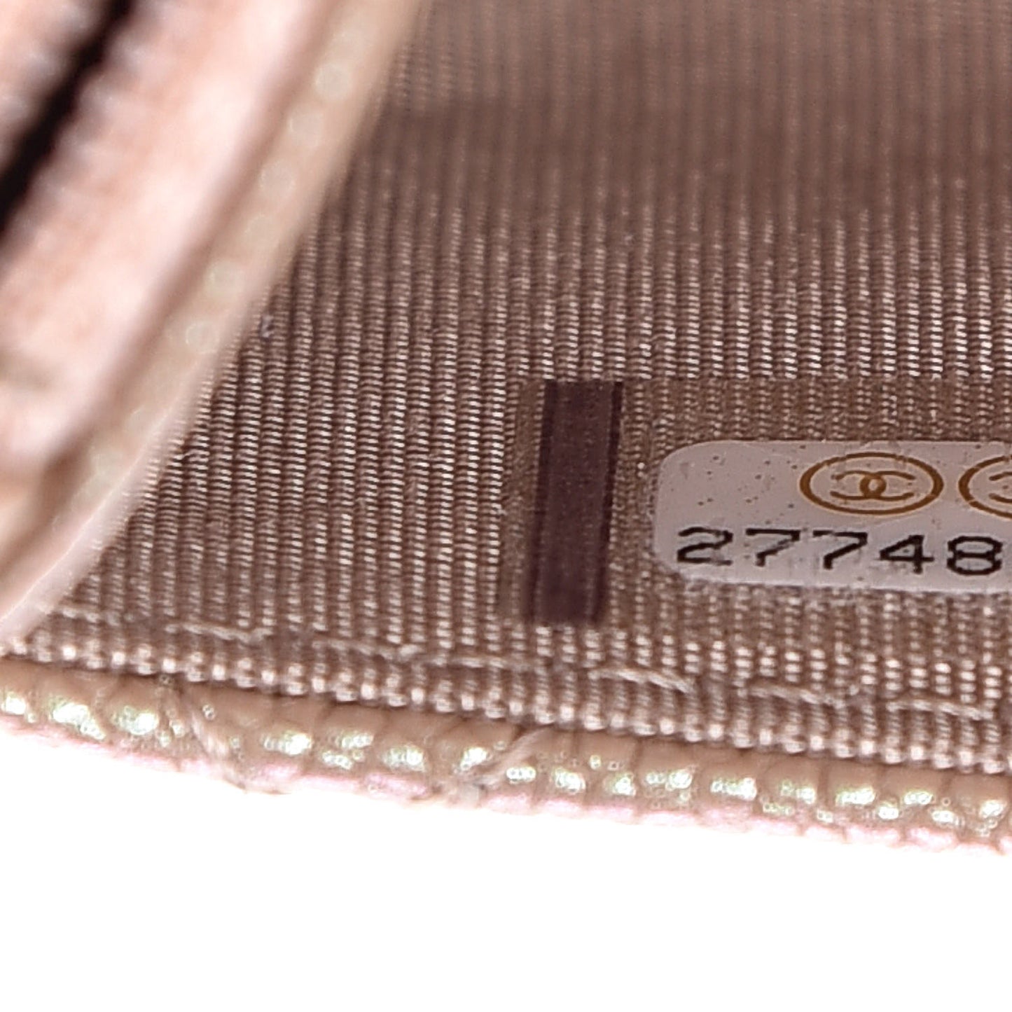 Iridescent Caviar Quilted Wallet On Chain WOC Beige