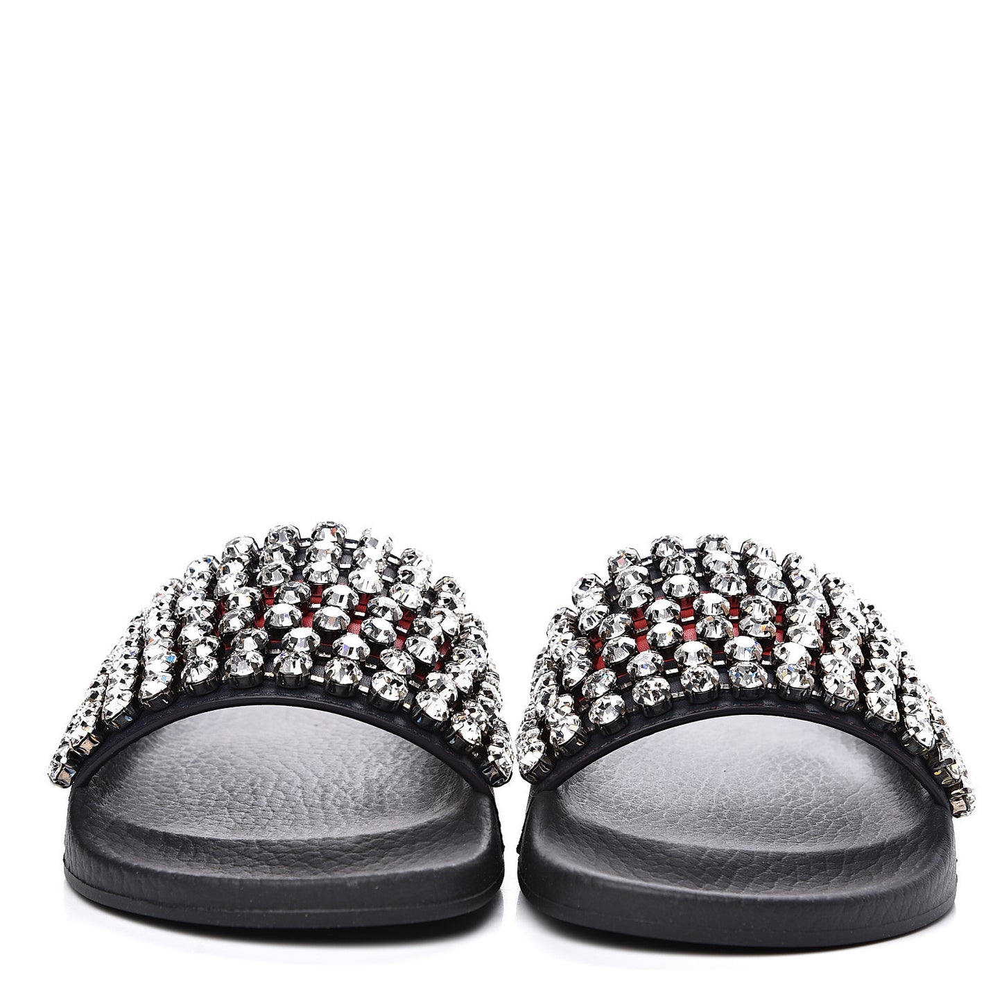Calfskin Crystal Embellished Web Slide Sandals 36 Blue Red