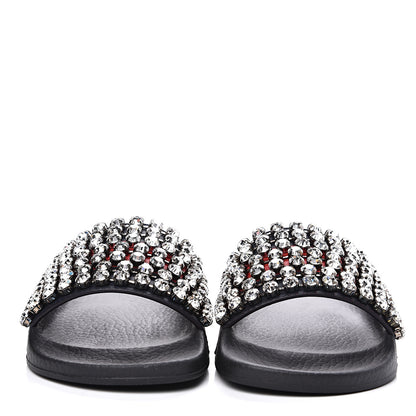 Gucci Calfskin Crystal Embellished Web Slide Sandals 36 Blue Red 2 of 8