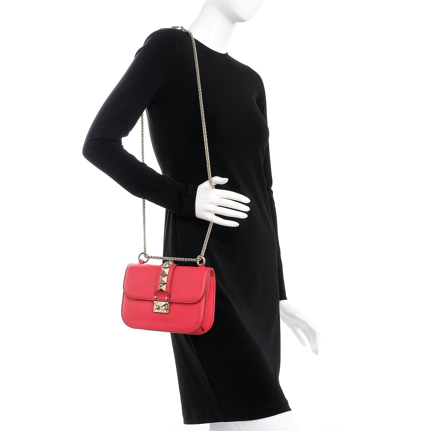 Vitello Small Glam Lock Rockstud Flap Deep Fuxia