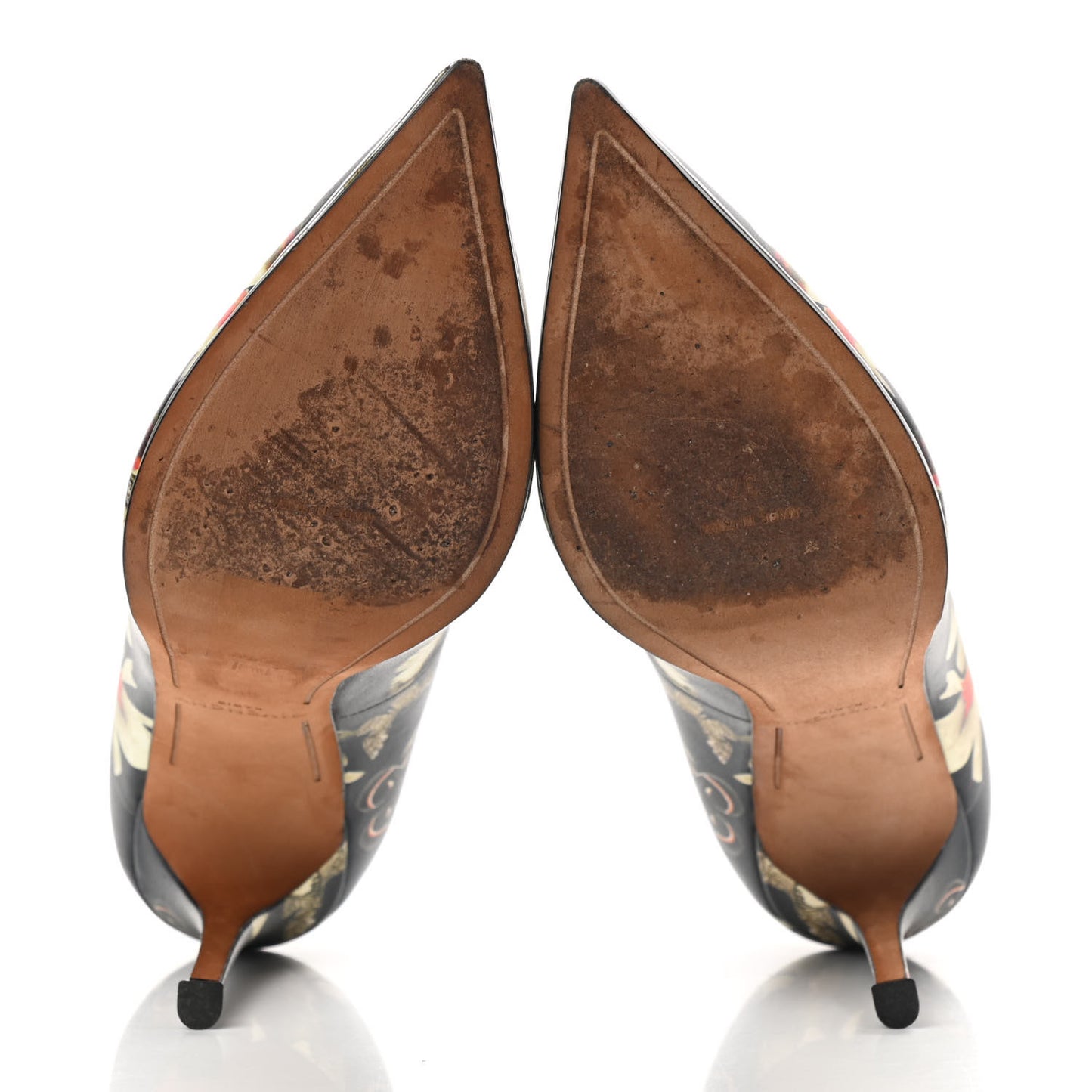 Calfskin Floral Print Pointed Toe Pumps 37 Black Multicolor