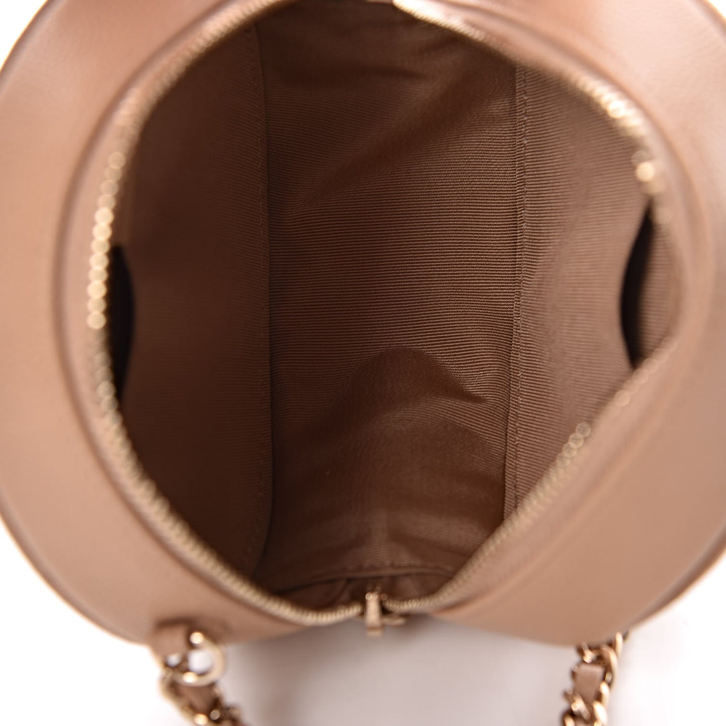 Caviar Quilted Round Clutch With Chain Beige