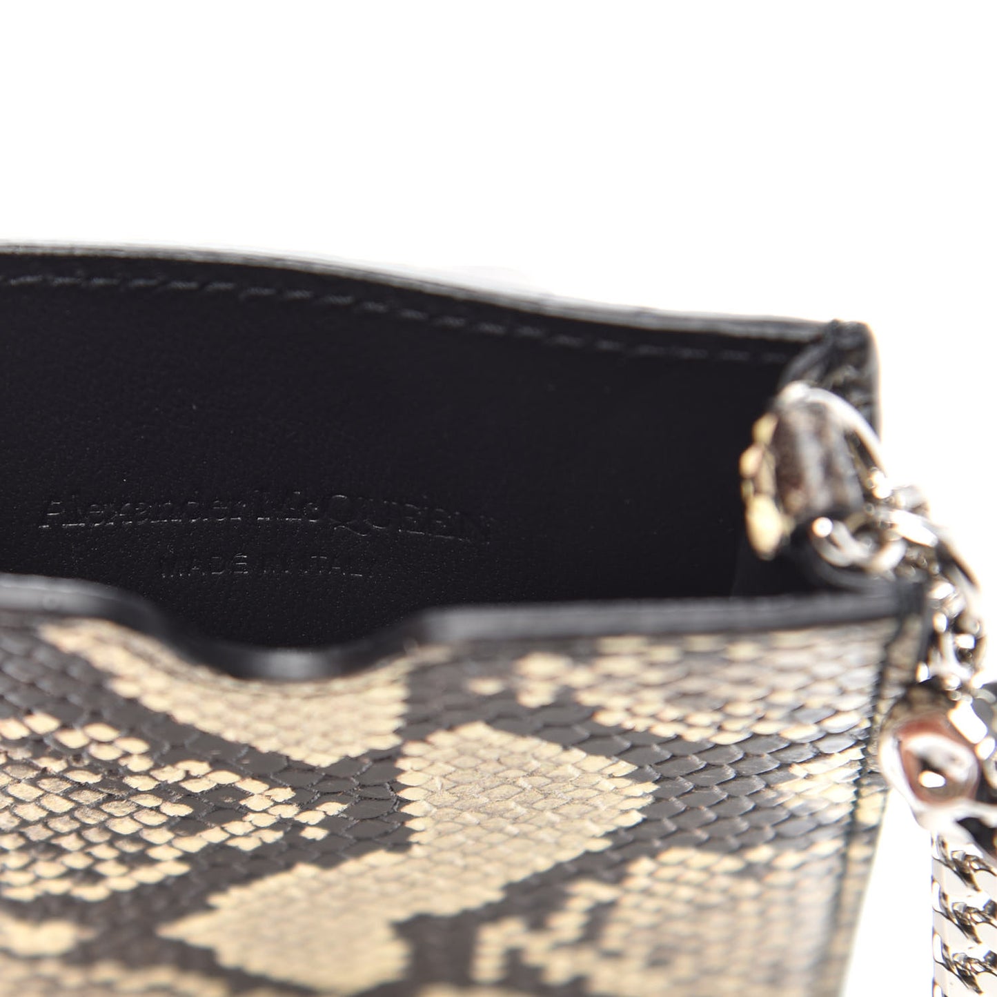 Snakeskin Embossed Calfskin Chain Crossbody Brown