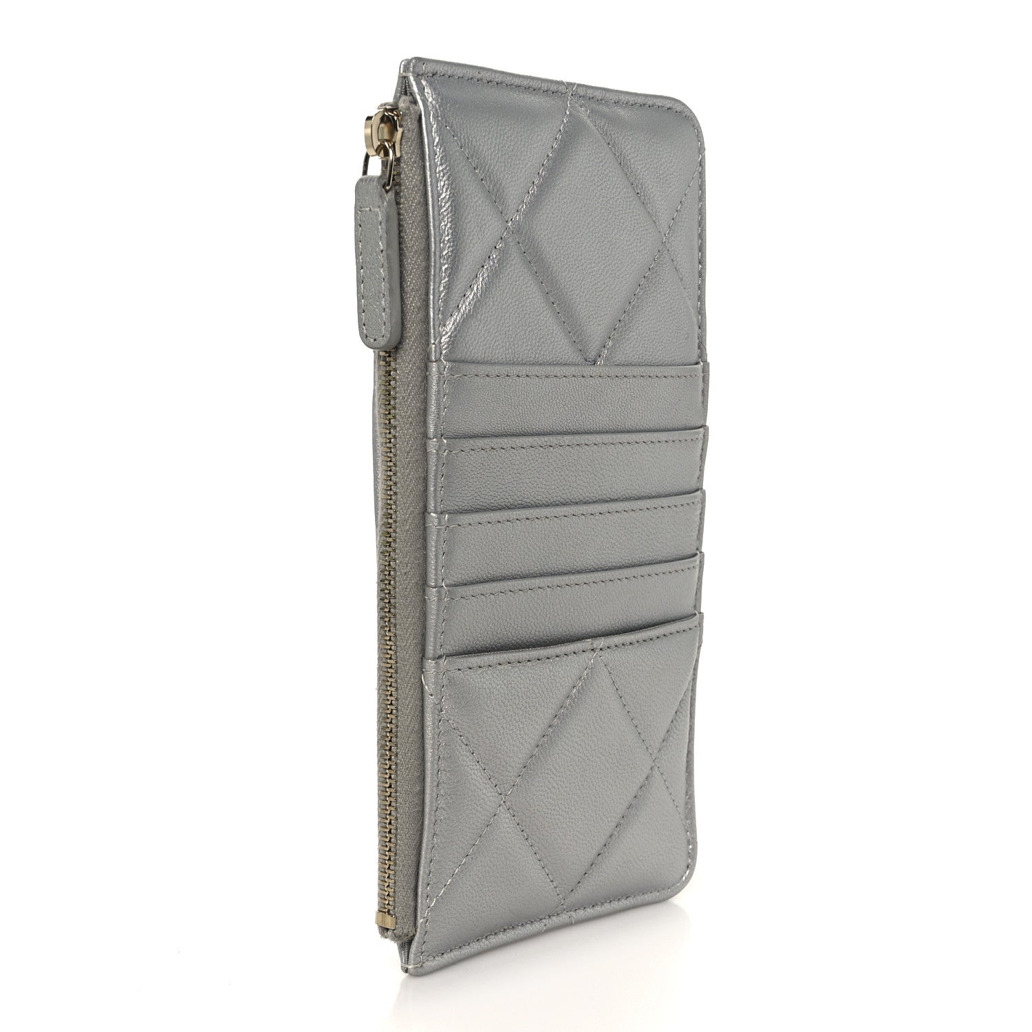 Chanel Lambskin Quilted Chanel 19 Phone and Card Holder Silver