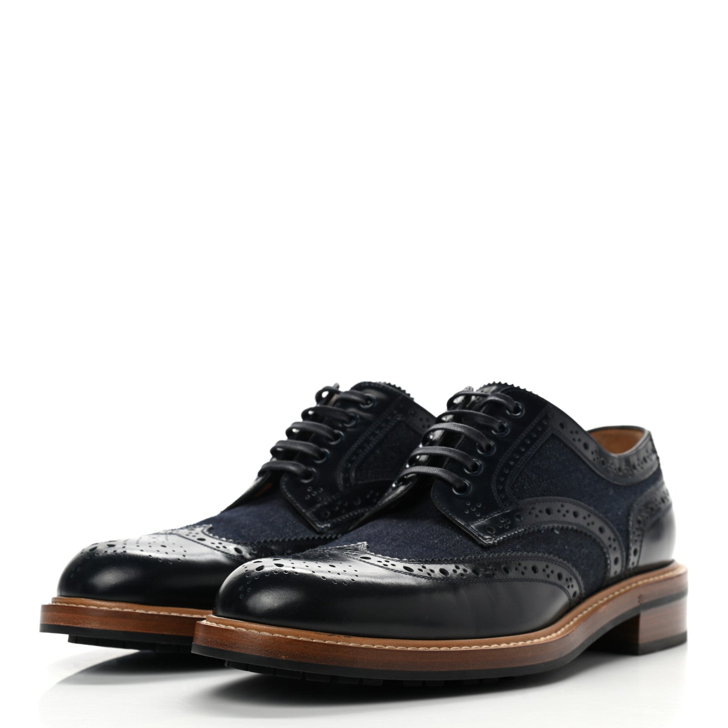 Louis Vuitton Calfskin Denim Mens Voltaire Derby Shoes 7 Marine 3 of 10