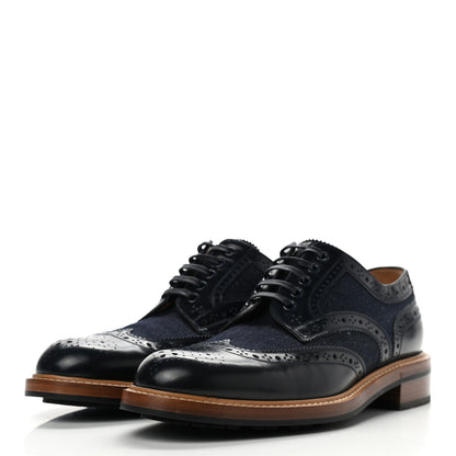 Louis Vuitton Calfskin Denim Mens Voltaire Derby Shoes 7 Marine 3 of 10