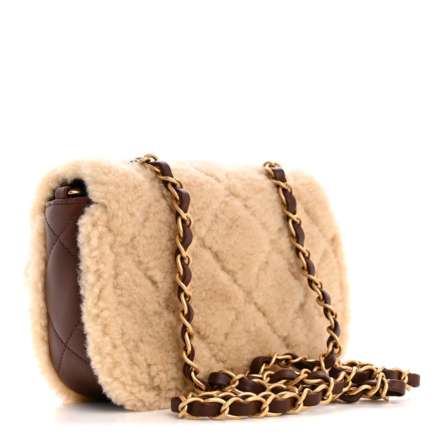 Chanel Shearling Lambskin Quilted Mini Furry Coco Flap Beige Dark Brown 3 of 10