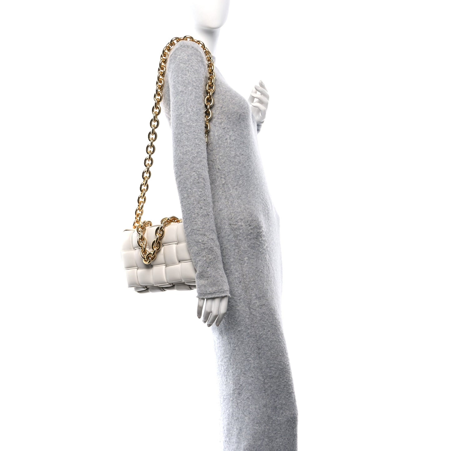 Lambskin Maxi Intreccio Padded Chain Cassette Crossbody Bag Chalk