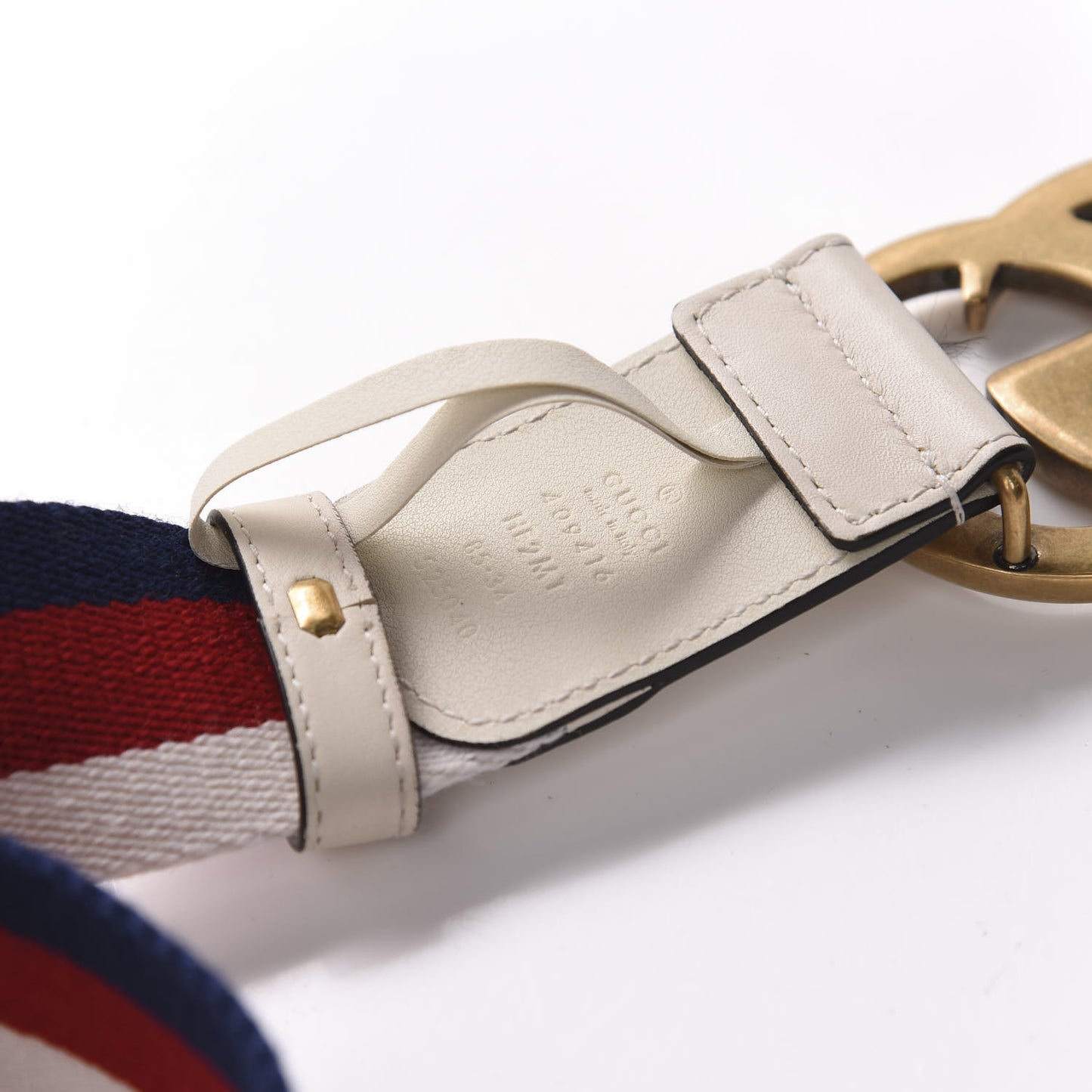 Nylon Calfskin Sylvie Web Double G 40mm Belt 85 34 Mystic White Hibiscus Red Maritime