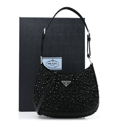 Prada Satin Crystal Cleo Adjustable Strap Shoulder Bag Black 9 of 9