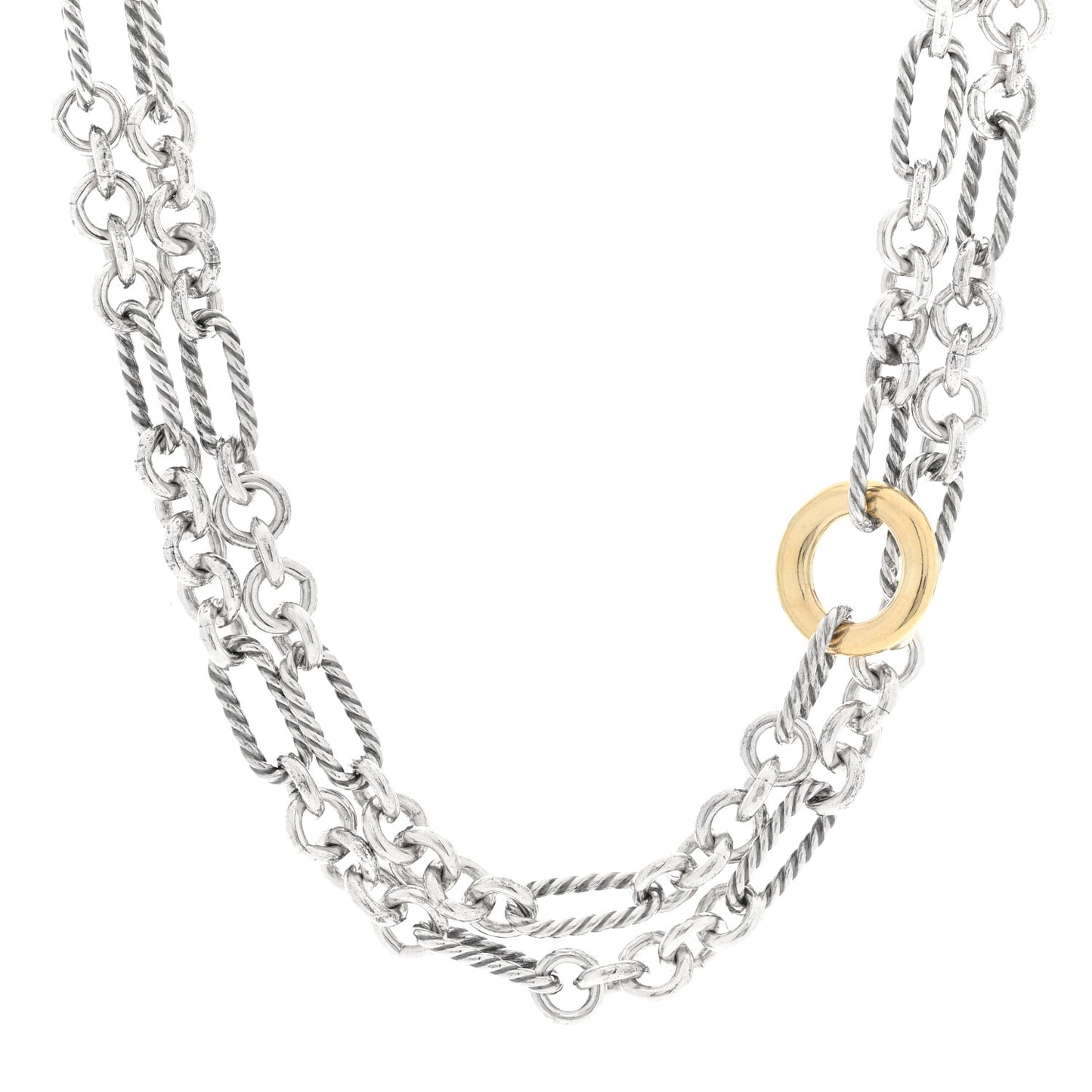 Sterling Silver 18K Yellow Gold Figaro Link Toggle Necklace 32"