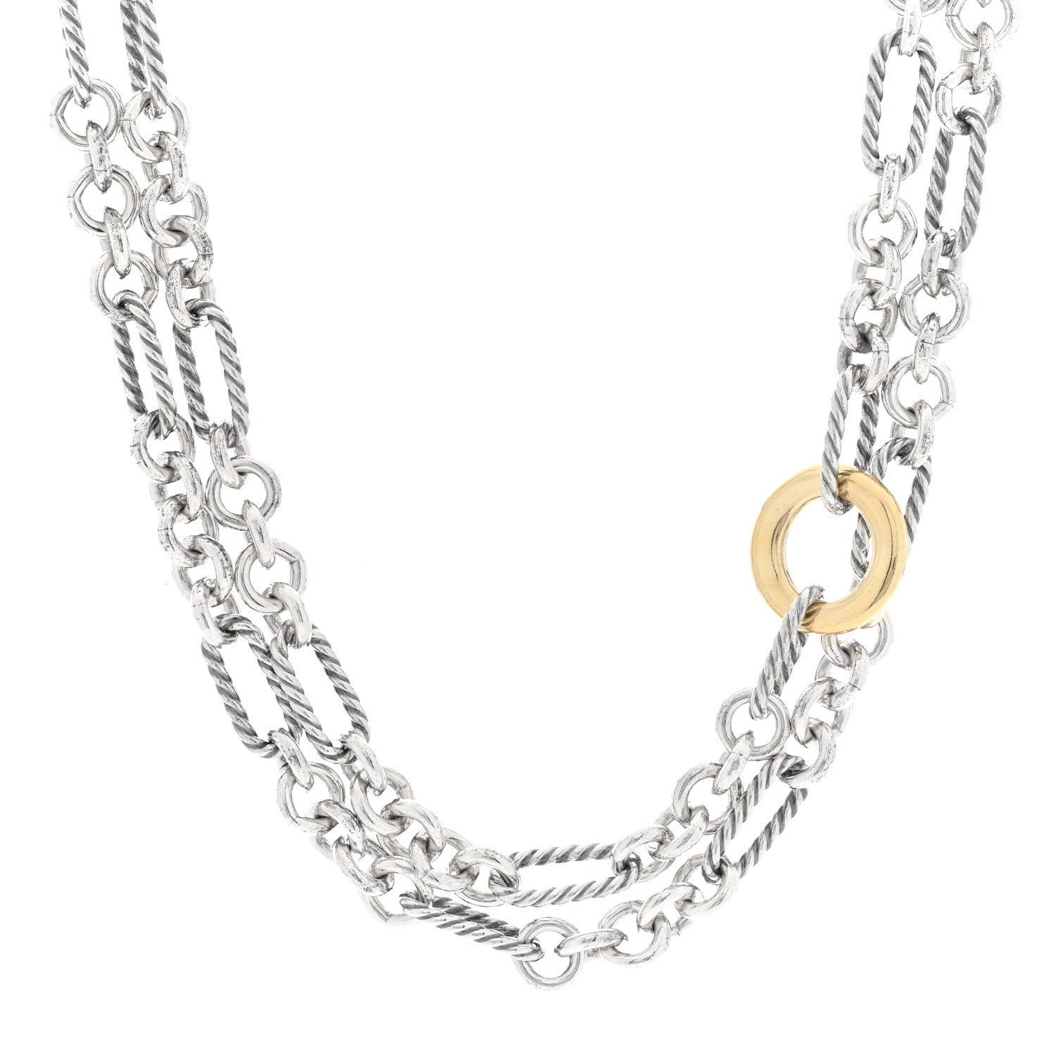 David Yurman Sterling Silver 18K Yellow Gold Figaro Link Toggle Necklace 32" 1 of 4