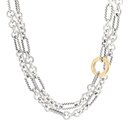 David Yurman Sterling Silver 18K Yellow Gold Figaro Link Toggle Necklace 32" 1 of 4
