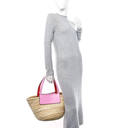 Christian Louboutin Woven Straw Loubishore Tote Pink 2 of 9