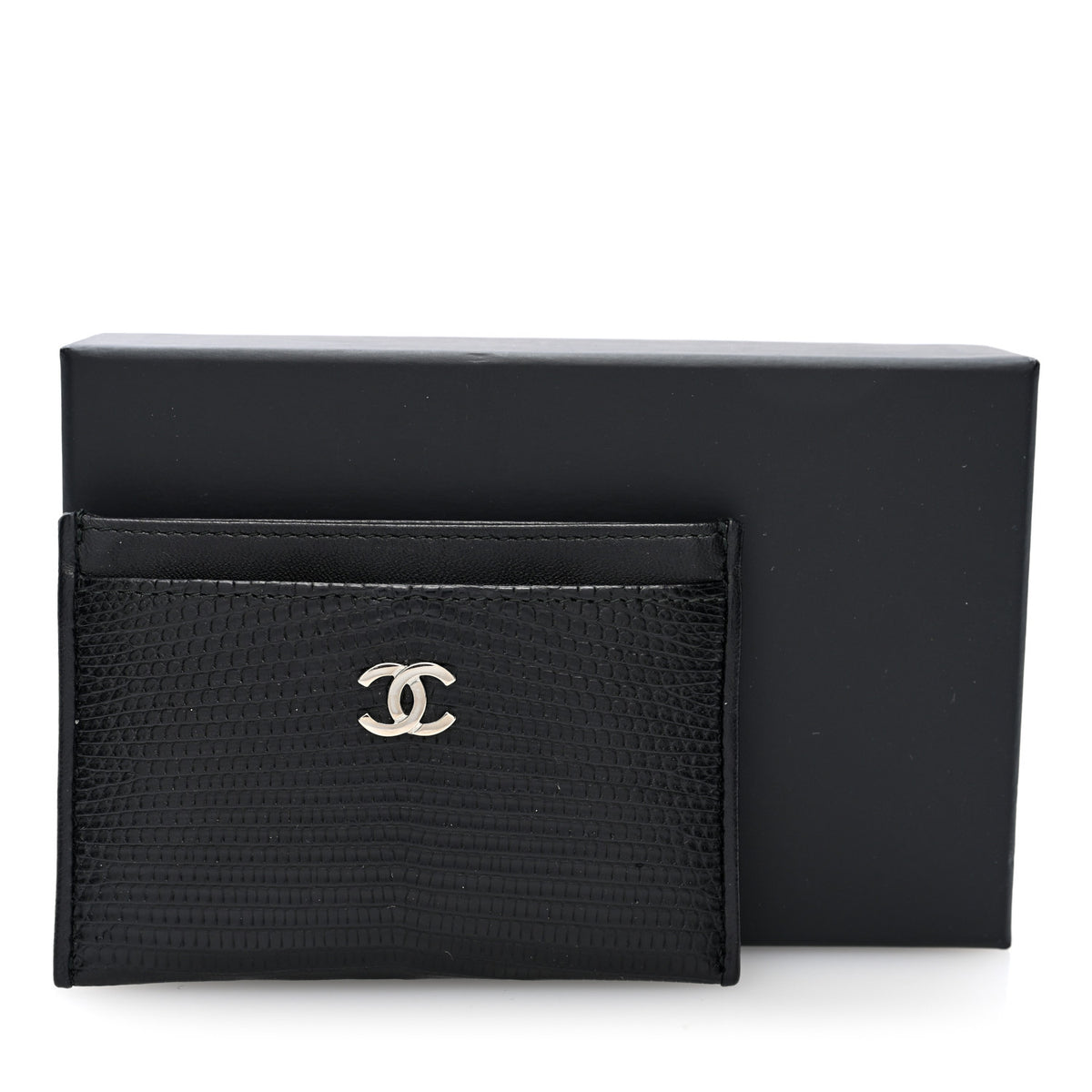 Calfskin Lizard Embossed Card Holder Black