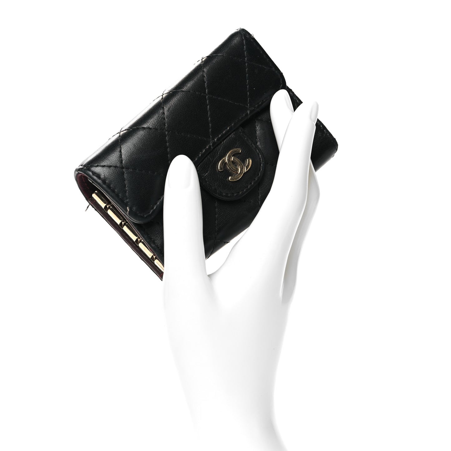 Lambskin Quilted 4 Key Holder Black
