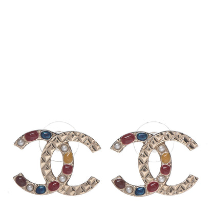 Chanel Resin Pearl Quilted CC Earrings Gold Multicolor 1 of 4