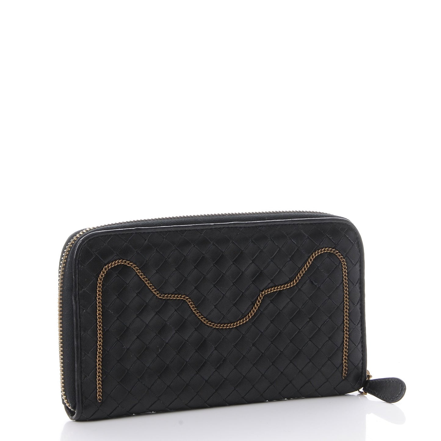 Nappa Intrecciato Zip Around Chain Wallet Nero Black