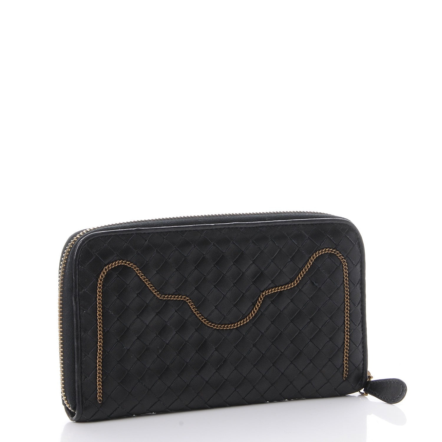 Bottega Veneta Nappa Intrecciato Zip Around Chain Wallet Nero Black 3 of 10