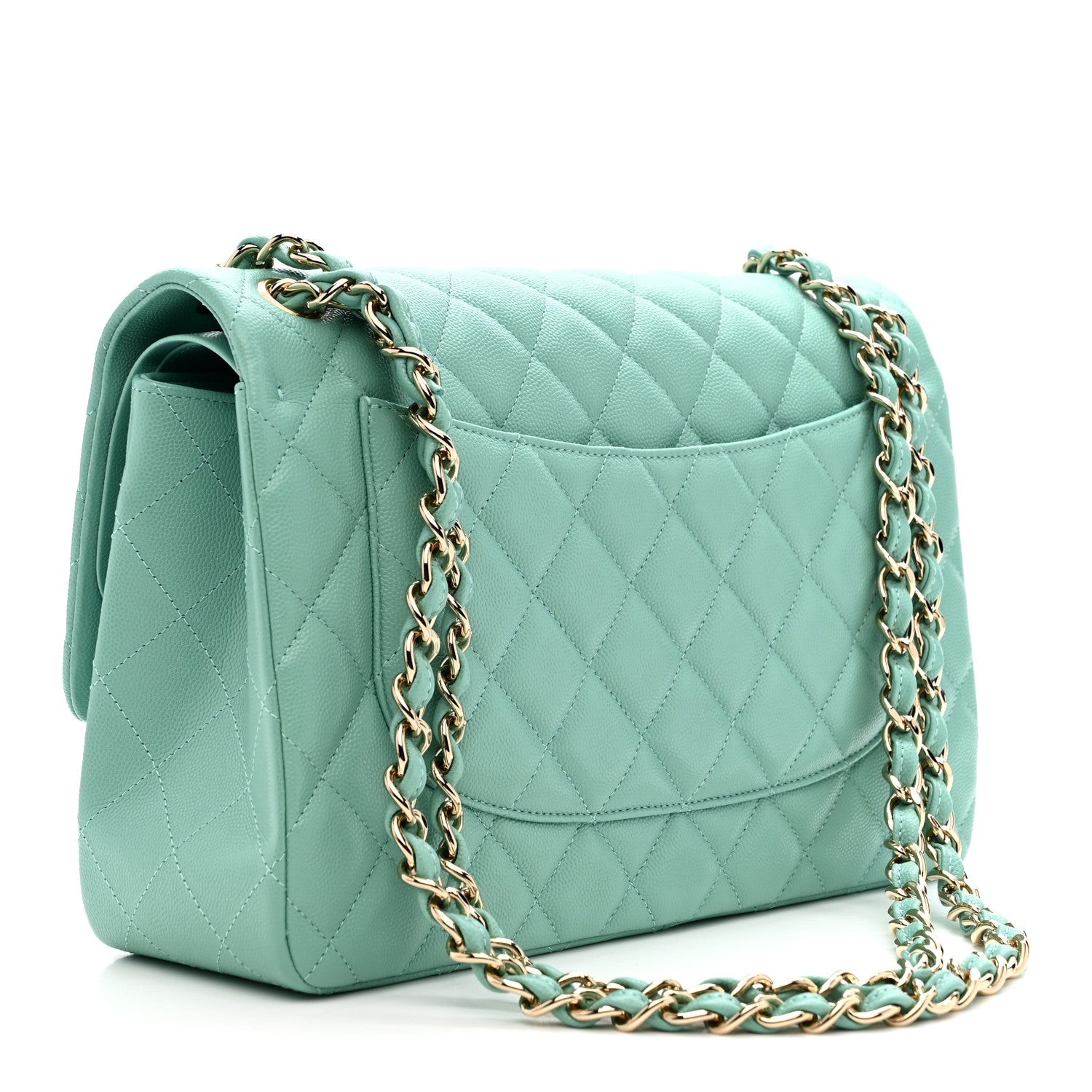 Chanel Caviar Quilted Jumbo Double Flap Light Green 3 of 12
