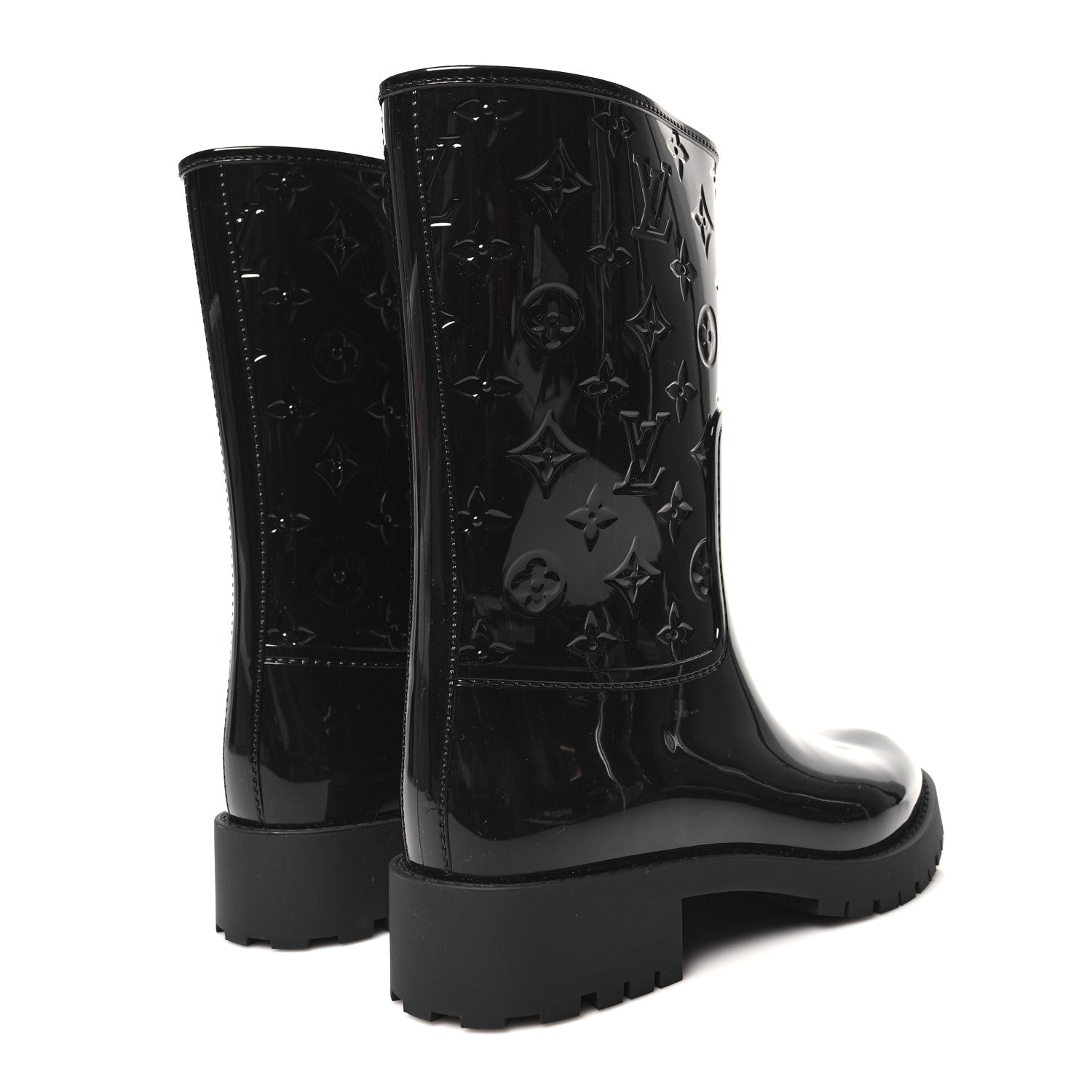 Louis Vuitton Rubber Embossed Monogram Drops Flat Half Boots 40 Black 4 of 7