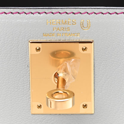 Hermes Chevre Mangalore Horseshoe Kelly Sellier 28 Gris Perle Rose Pourpre 6 of 11