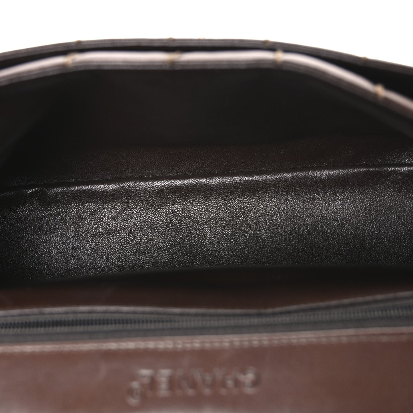 Lambskin Square Double Stitch Flap Dark Brown