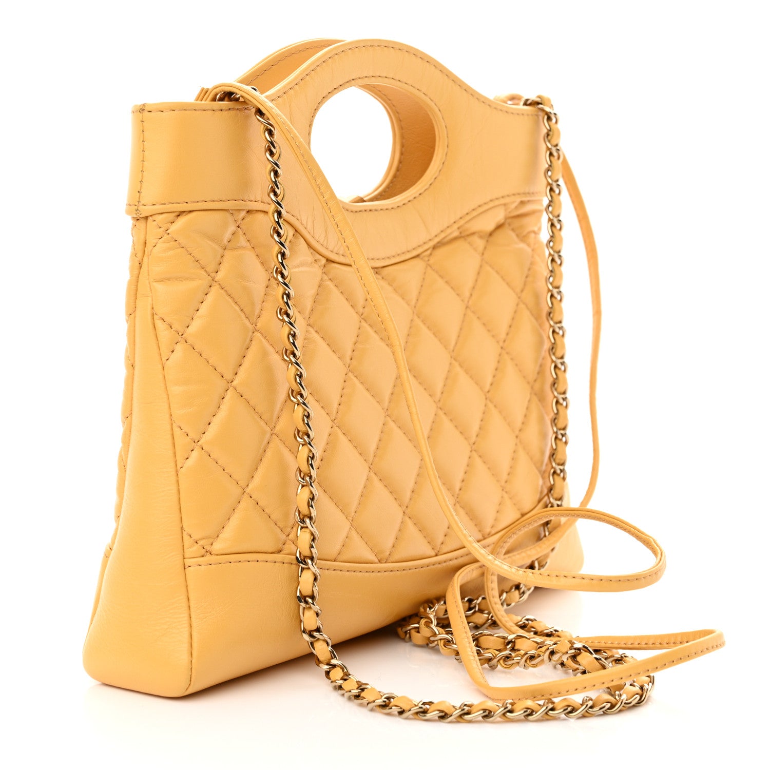 Chanel Shiny Crumpled Calfskin Quilted Mini 31 Shopping Bag Yellow 3 of 11