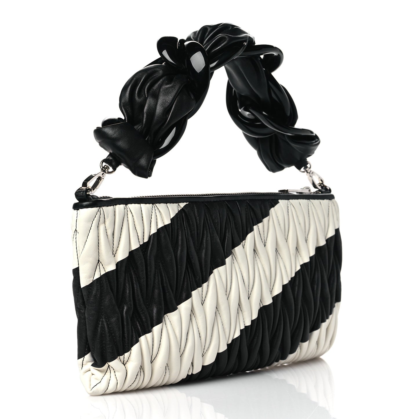 Nappa Matelasse Striped Shoulder Bag Black White