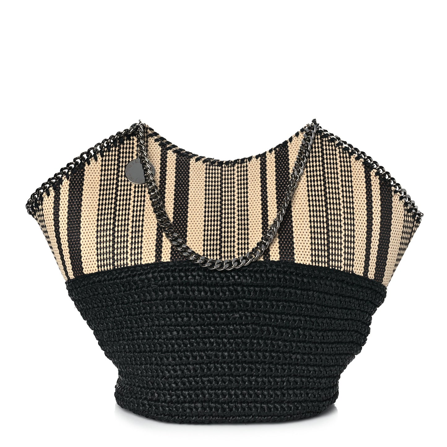 Raffia Large Striped Falabella Tote Bag Black