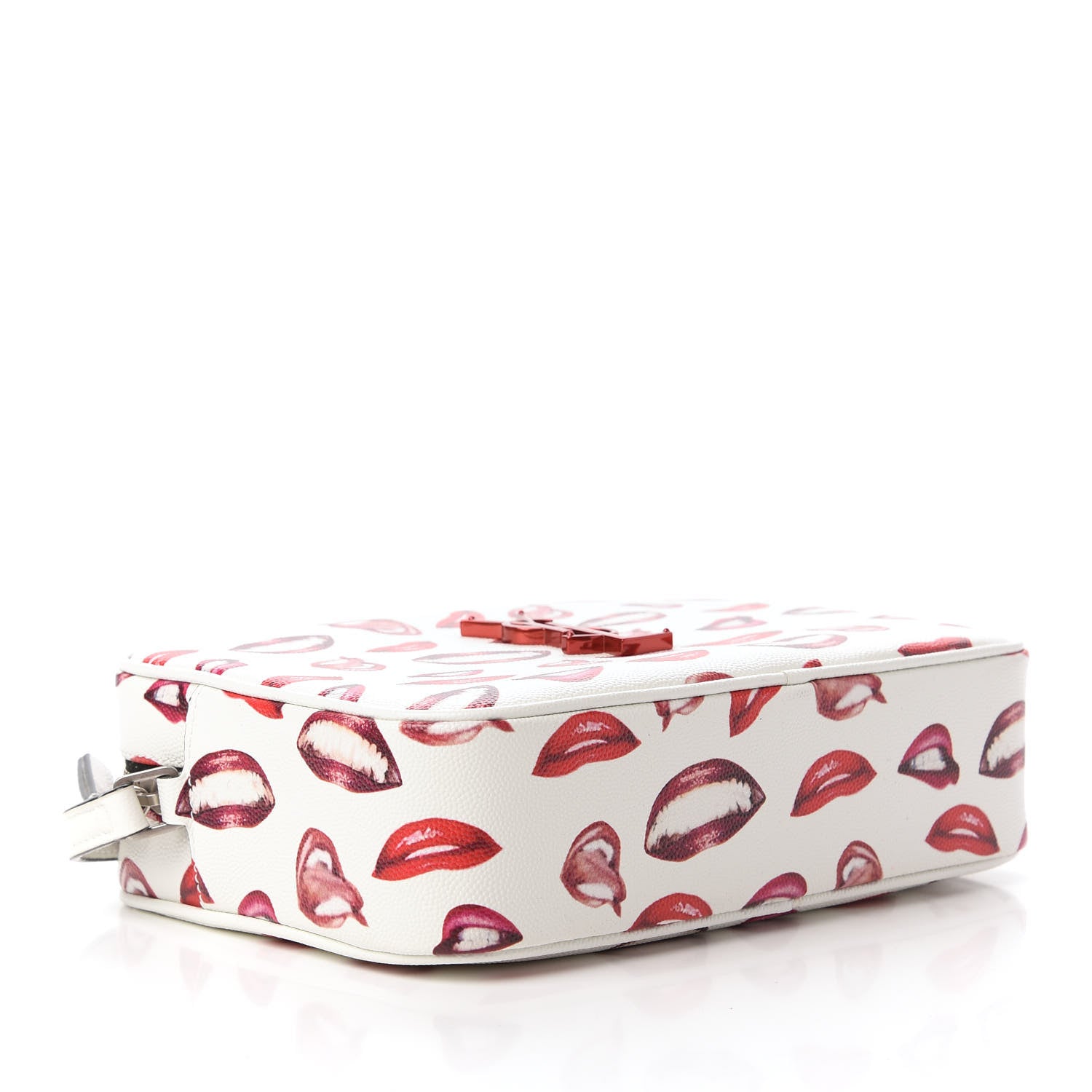 Saint Laurent Grain De Poudre Lips Print Medium Classic Monogram Camera Bag White Red 4 of 10