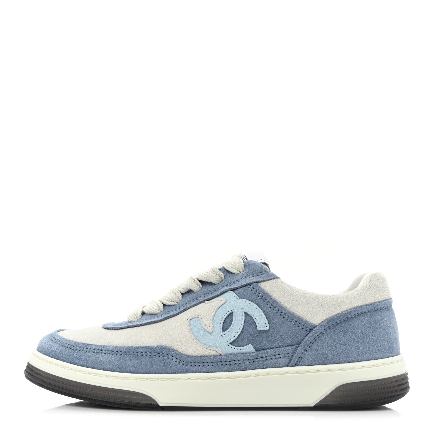 Chanel Suede Kidskin Womens CC Sneakers 35 White Blue 1 of 11