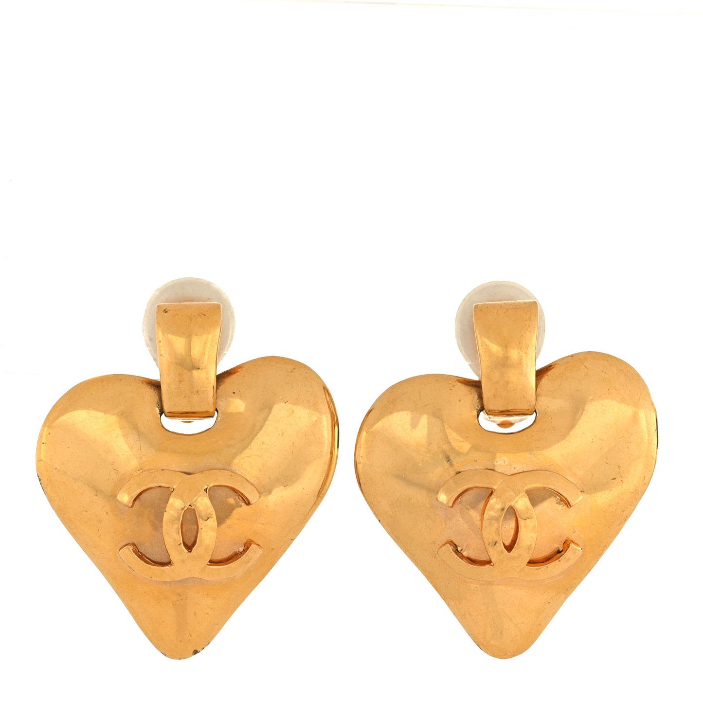 Metal CC Heart Drop Clip On Earrings Gold