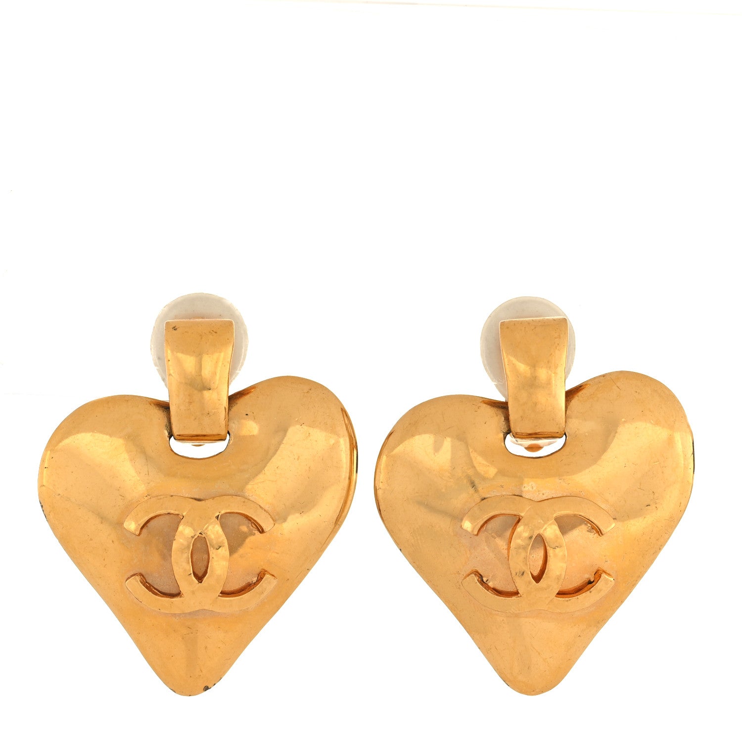 Chanel Metal CC Heart Drop Clip On Earrings Gold 1 of 4