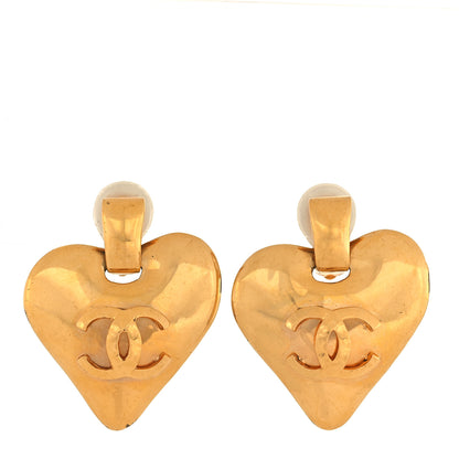 Chanel Metal CC Heart Drop Clip On Earrings Gold 1 of 4
