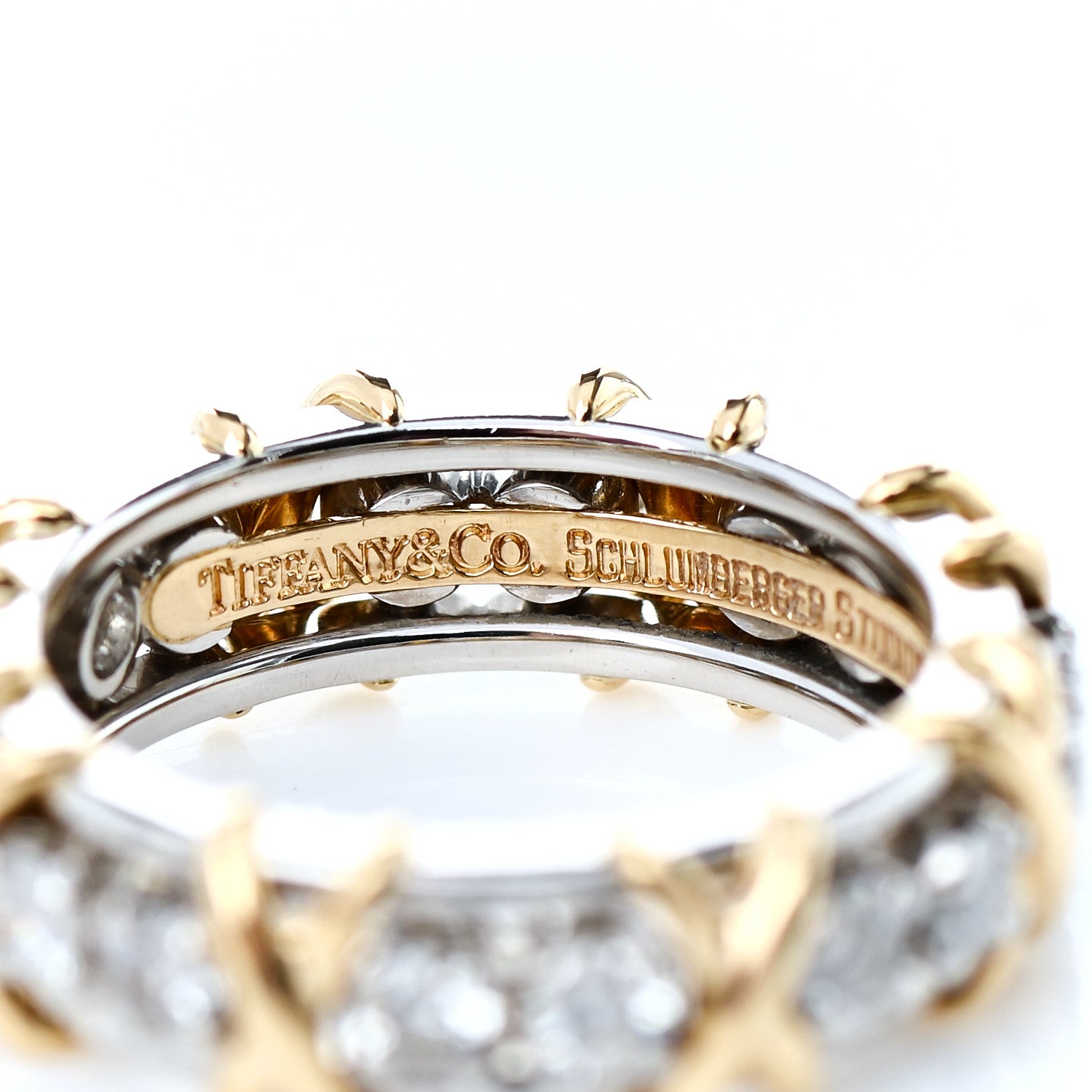 Tiffany 18K Yellow Gold Platinum Diamond Schlumberger Sixteen Stone Ring 50 5.25 4 of 6