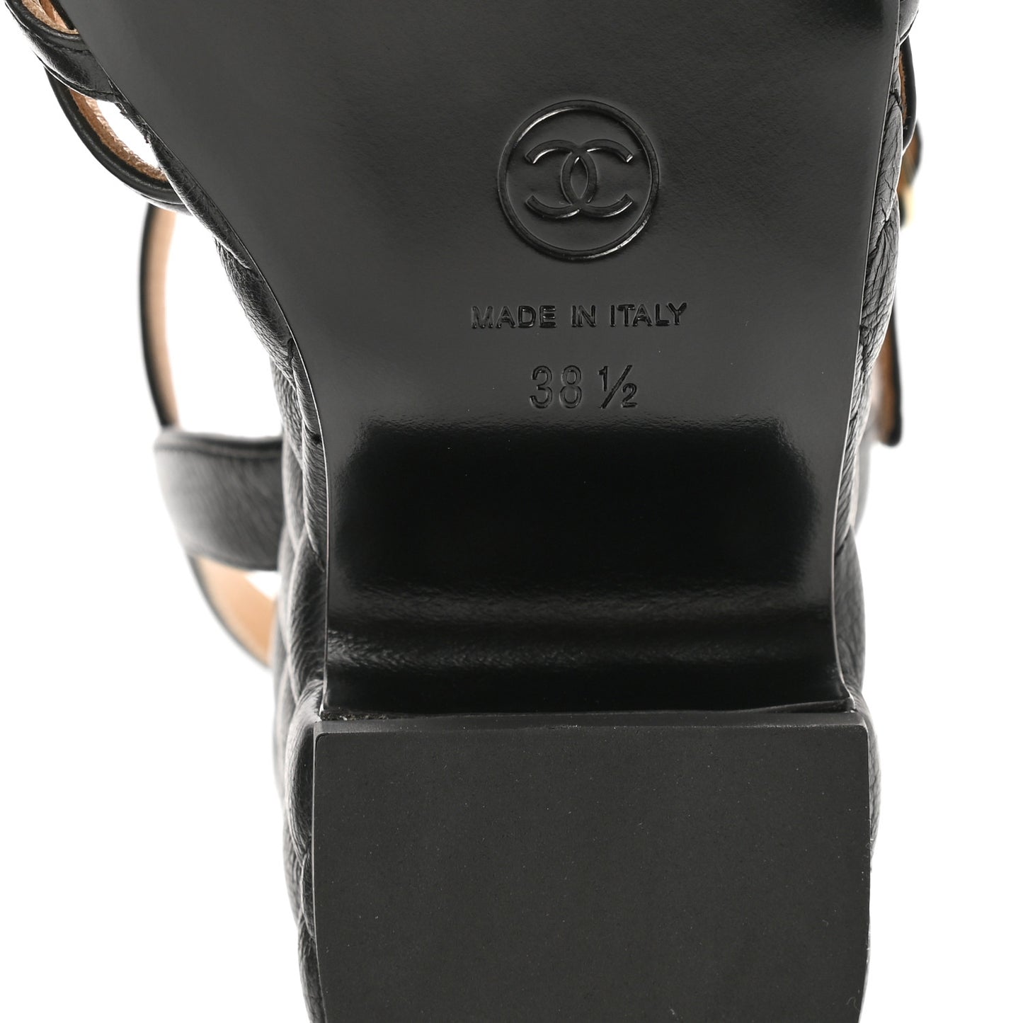 Grained Calfskin Quilted Wedge Sandals 38.5 Black