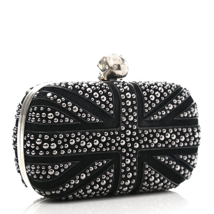 Alexander McQueen Suede Studded Britannia Skull Box Clutch Black 3 of 10