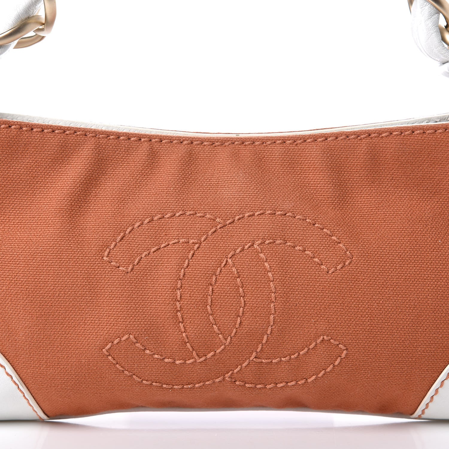 Chanel Lambskin Canvas CC Olsen Chain Small Shoulder Bag White Orange 9 of 10