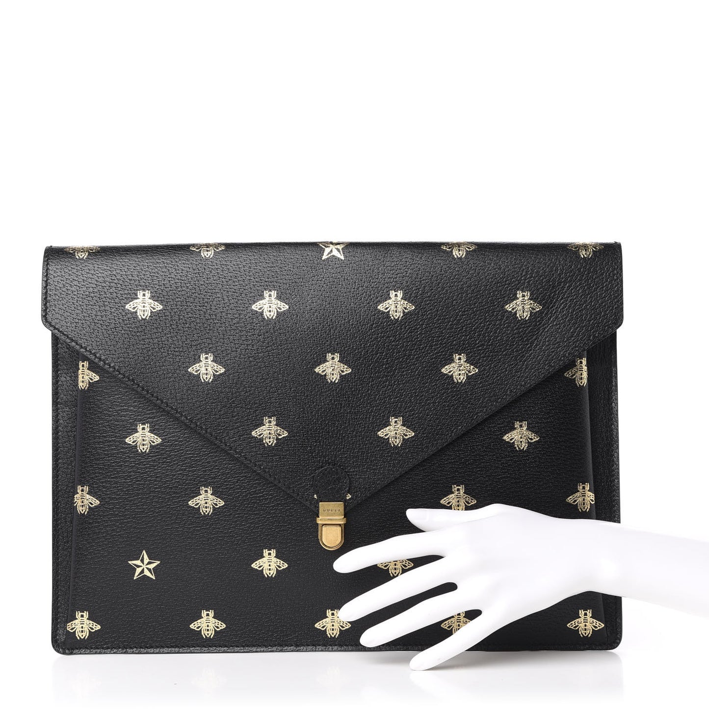 Grained Calfskin Bee Star Portfolio Black