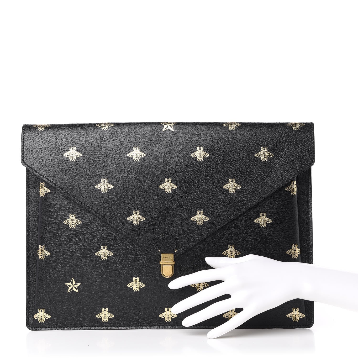 Gucci Grained Calfskin Bee Star Portfolio Black 2 of 10